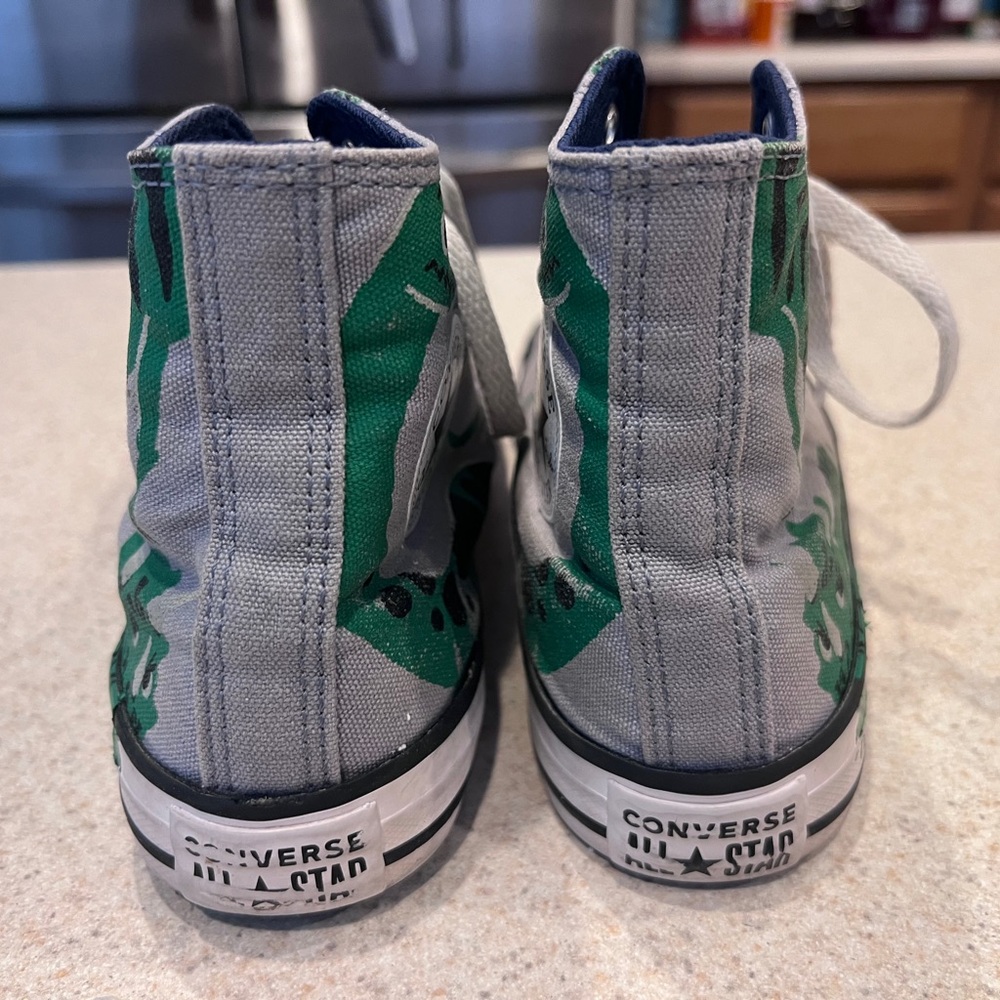 Converse All Star High Top Kids Size 3 Dinosaur Shoes Gray Green Canvas rare - Picture 8 of 14